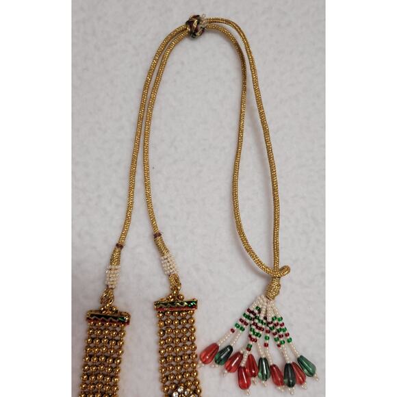 Goldtone Red Green India Ethnic Necklace Lot Bollywood Festoon Choker Glam Boho - Picture 10 of 11
